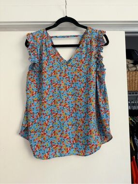 Loft Floral V-Neck Ruffle Sleeve Tank Top